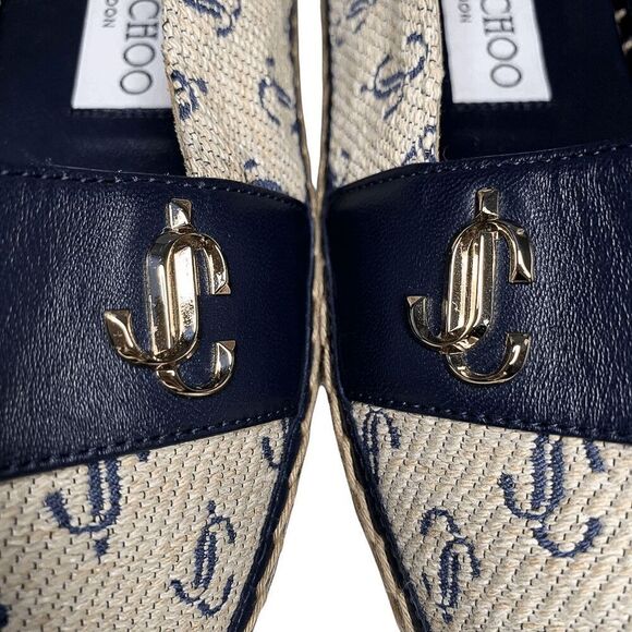 Jimmy Choo Dru Logo-Print Espadrilles EU 36.5 Monogram Canvas/Leather Flats - Picture 8 of 10